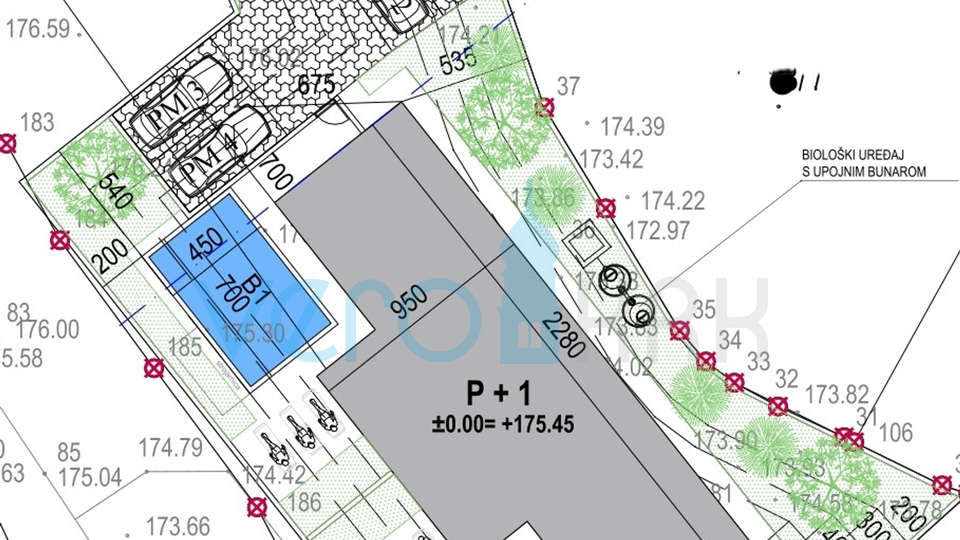 Krk, Linardići, teren 2048m2, projekt za resort, tri vile, prodaja